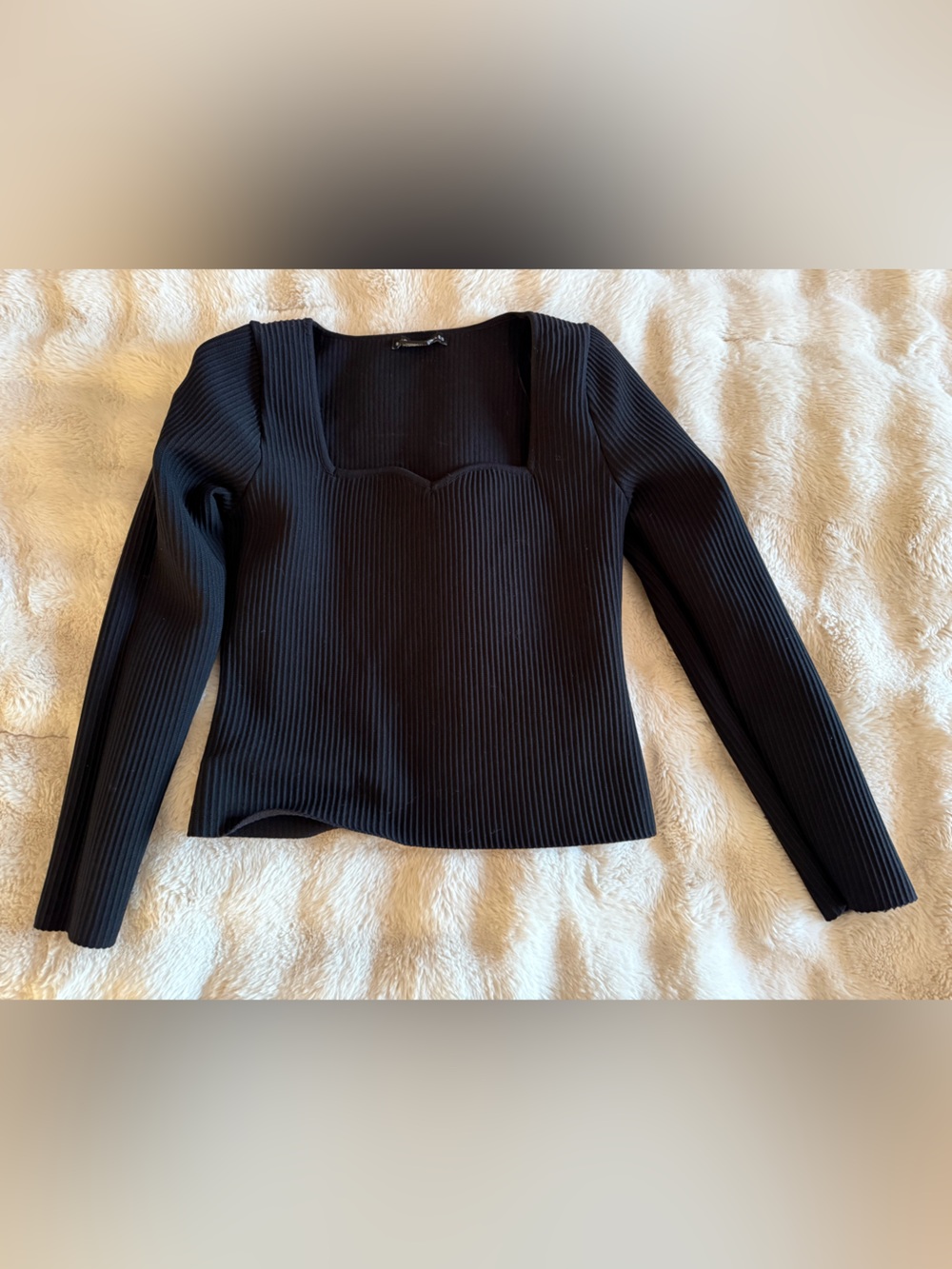 Sincerely Jules Black Ribbed Long-Sleeve Square Neck Top